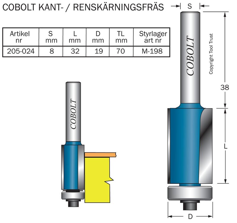 Product Image for HM-kantfräs m kul.l D=19mm L=32 mm
