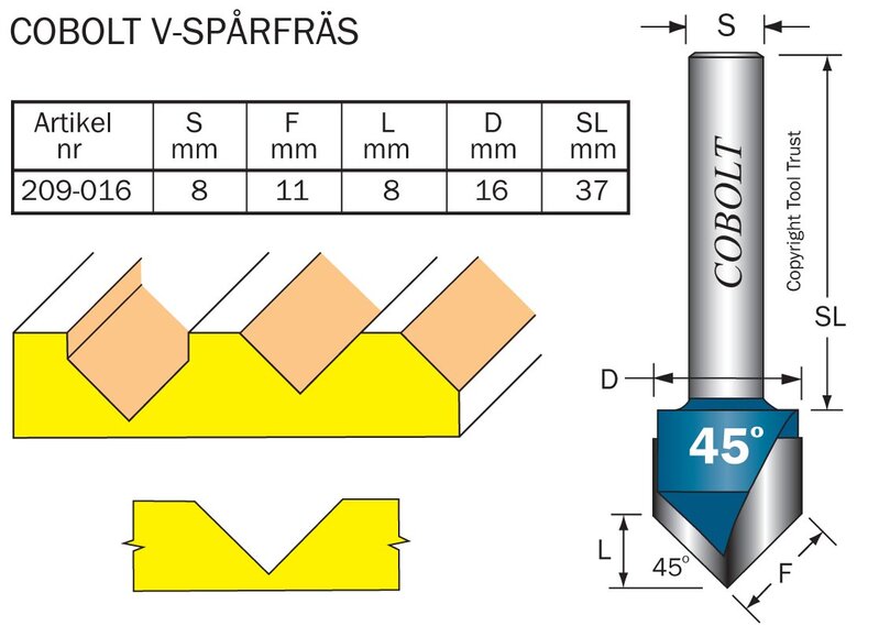 Product Image for HM-fasfräs 45 grader, D=16mm