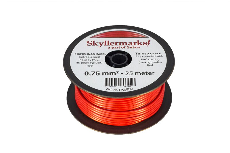 Product Image for Förtennad PVC-kabel RK, röd, 0,75 mm², 25 m