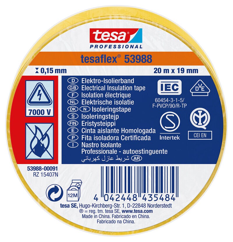 Product Image for Isoleringstejp PVC, 19 mm x 20 m, gul