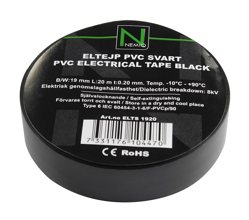 Product Image for Eltejp, 19 mm, 20 m, svart