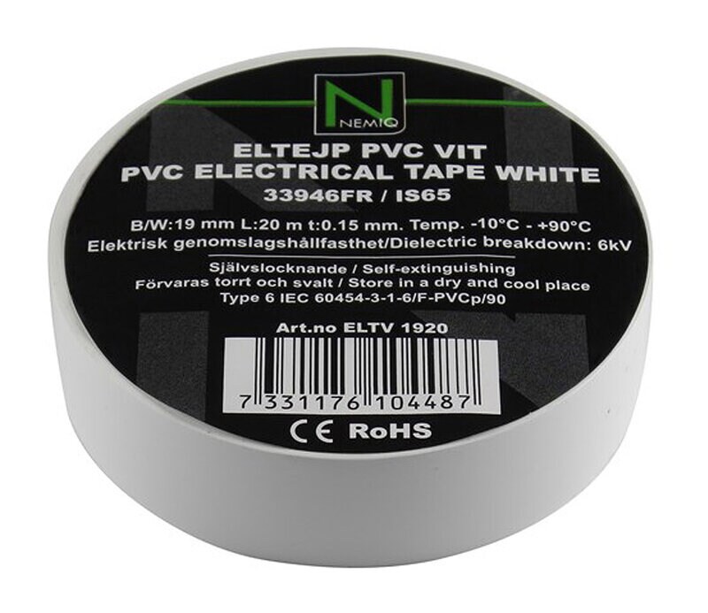 Product Image for Eltejp, 19 mm, 20 m, vit