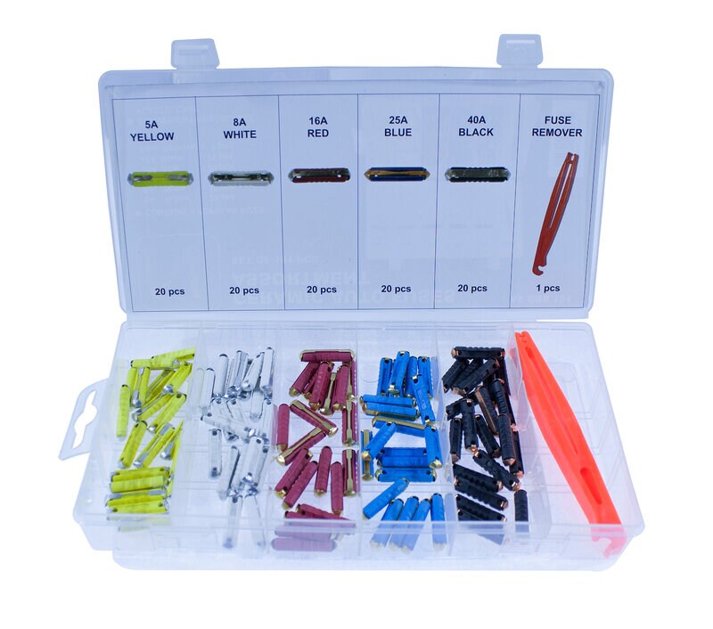 Product Image for Säkringar i sortimentslåda, bakelit, 100 st, inklusive verktyg