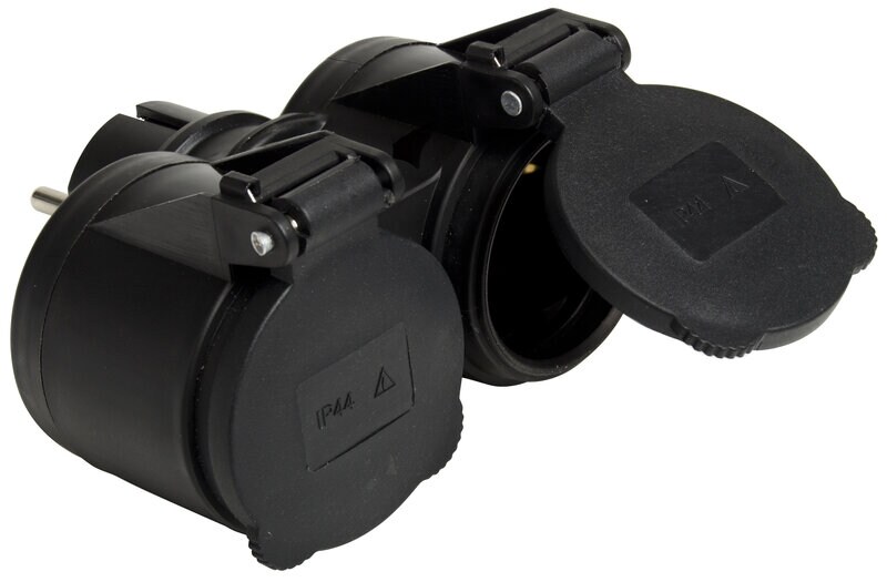 Product Image for Grenpropp med självstängande lock, jordad, 2-vägs, IP44, svart