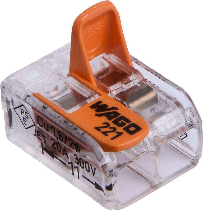 Product Image for Kopplingsklämma, Wago 221, 2-pol, 0,08-2,5 mm, 100 st