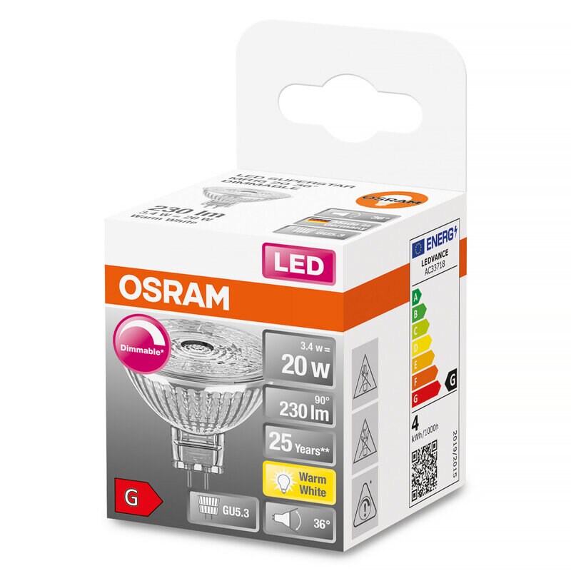 Product Image for LED-lampa, MR16, GU5,3, dimbar, 3,4 W