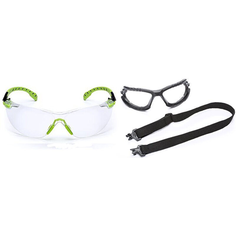 Product Image for Skyddsglasögon Solus 1000, goggles med skumtätning & rem, klar lins med reptålig anti-fog-beläggning, grön/svart båge, S1201SGAFKT-EU