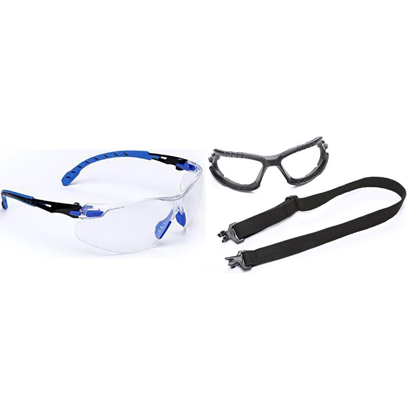 Product Image for Skyddsglasögon Solus 1000, goggles med skumtätning & rem, klar lins med reptålig anti-fog-beläggning, blå/svart båge, S1101SGAFKT-EU