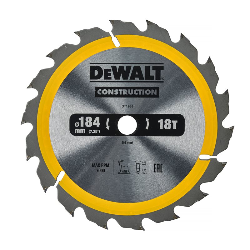 Product Image for Cirkelsågklinga för trä DT1938-QZ, 18T, 184x16 mm