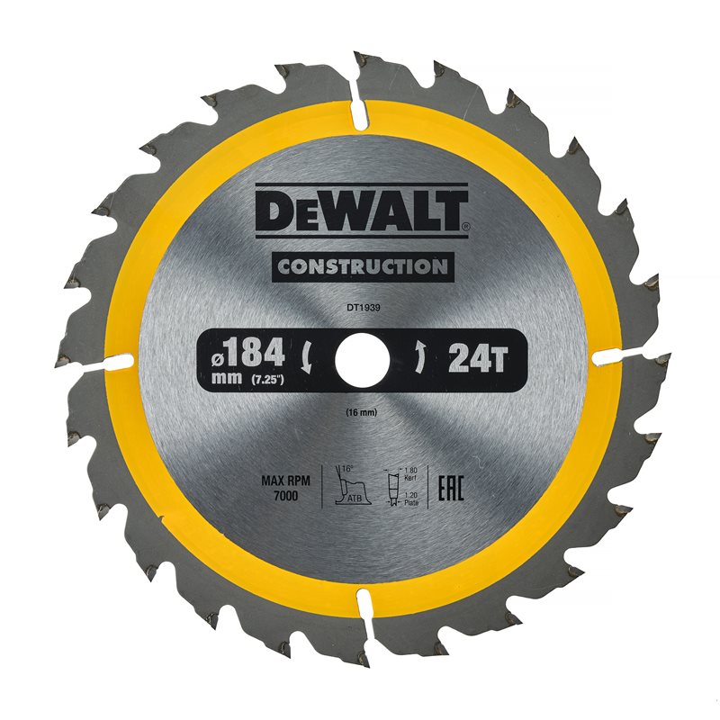 Product Image for Cirkelsågklinga för trä & kompositmaterial, 184x16 mm, 24T, DT1939