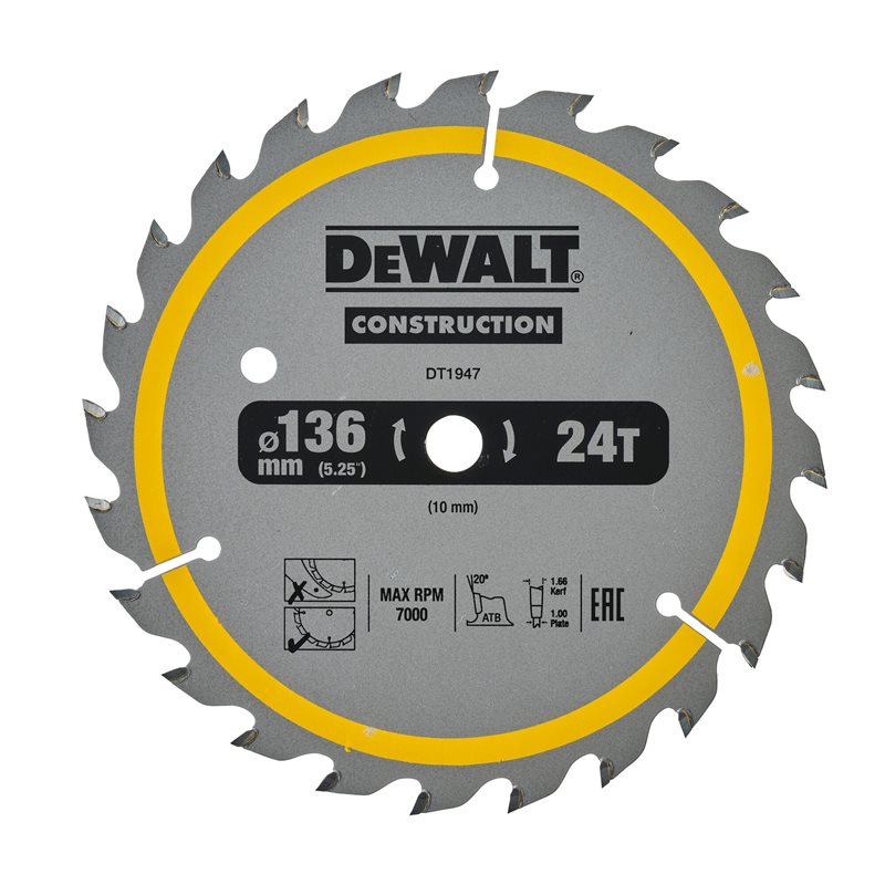 Product Image for Cirkelsågklinga för trä & komposit, DT1947-QZ, 136x10 mm, 24T