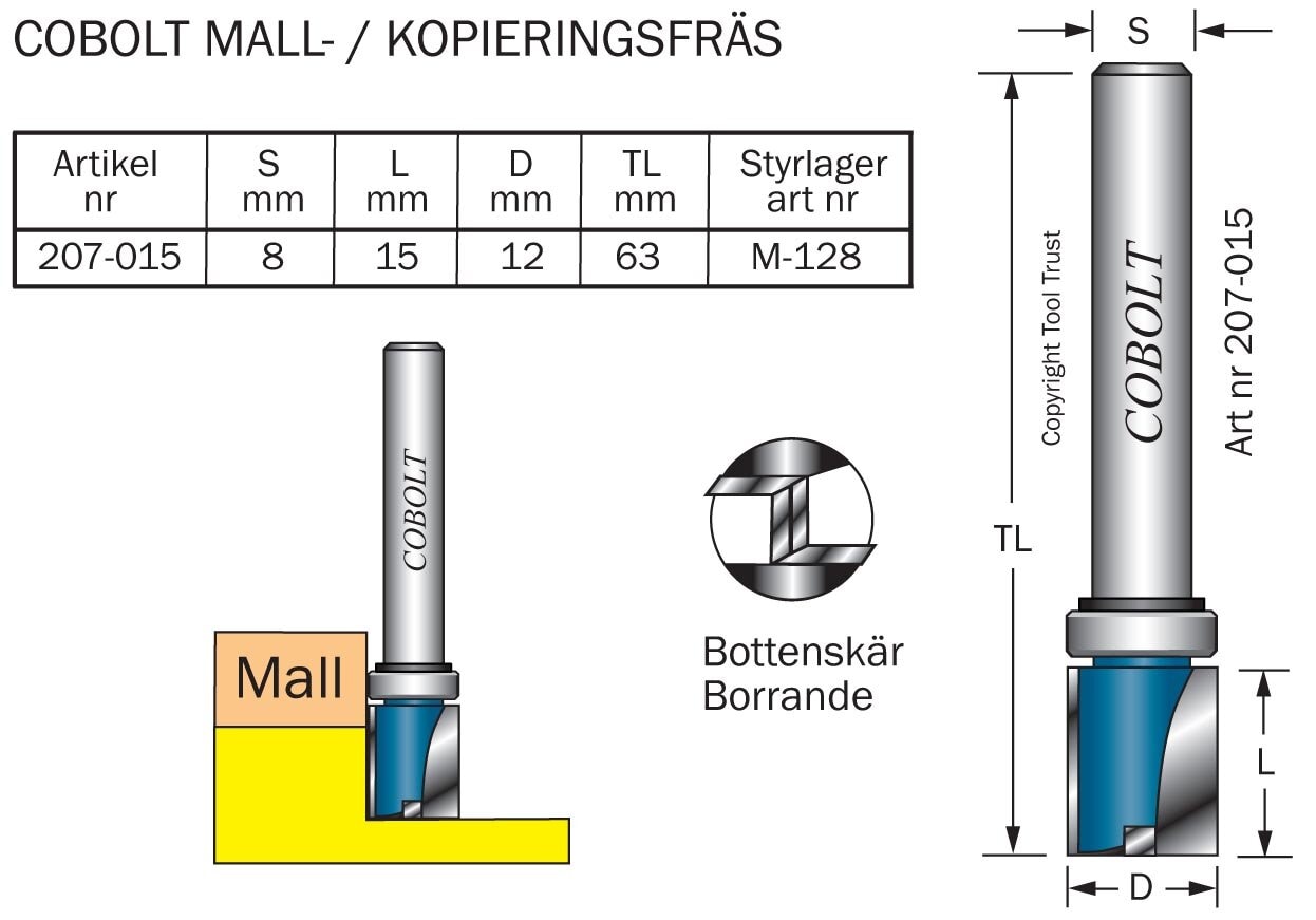 HM-mallfräs D=12, L=15 m sk kul.l