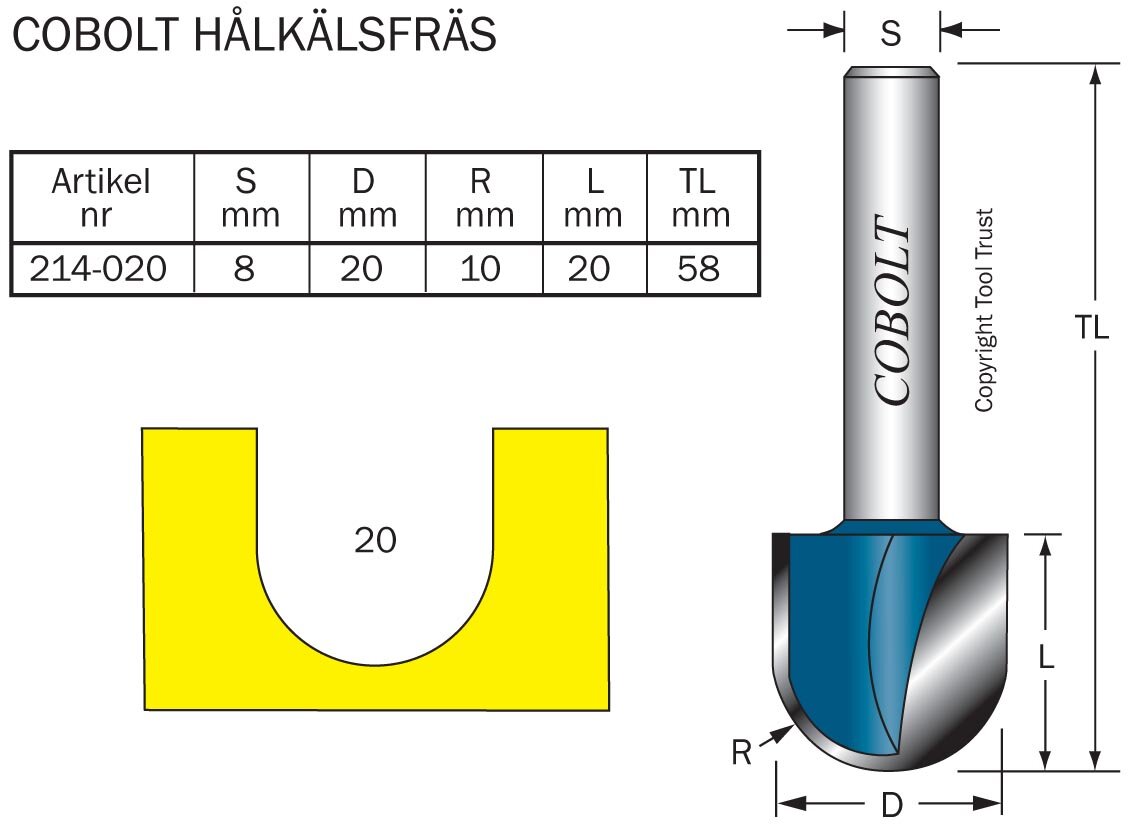 HM-hålkälsfräs D=20 mm "Golvvärme"