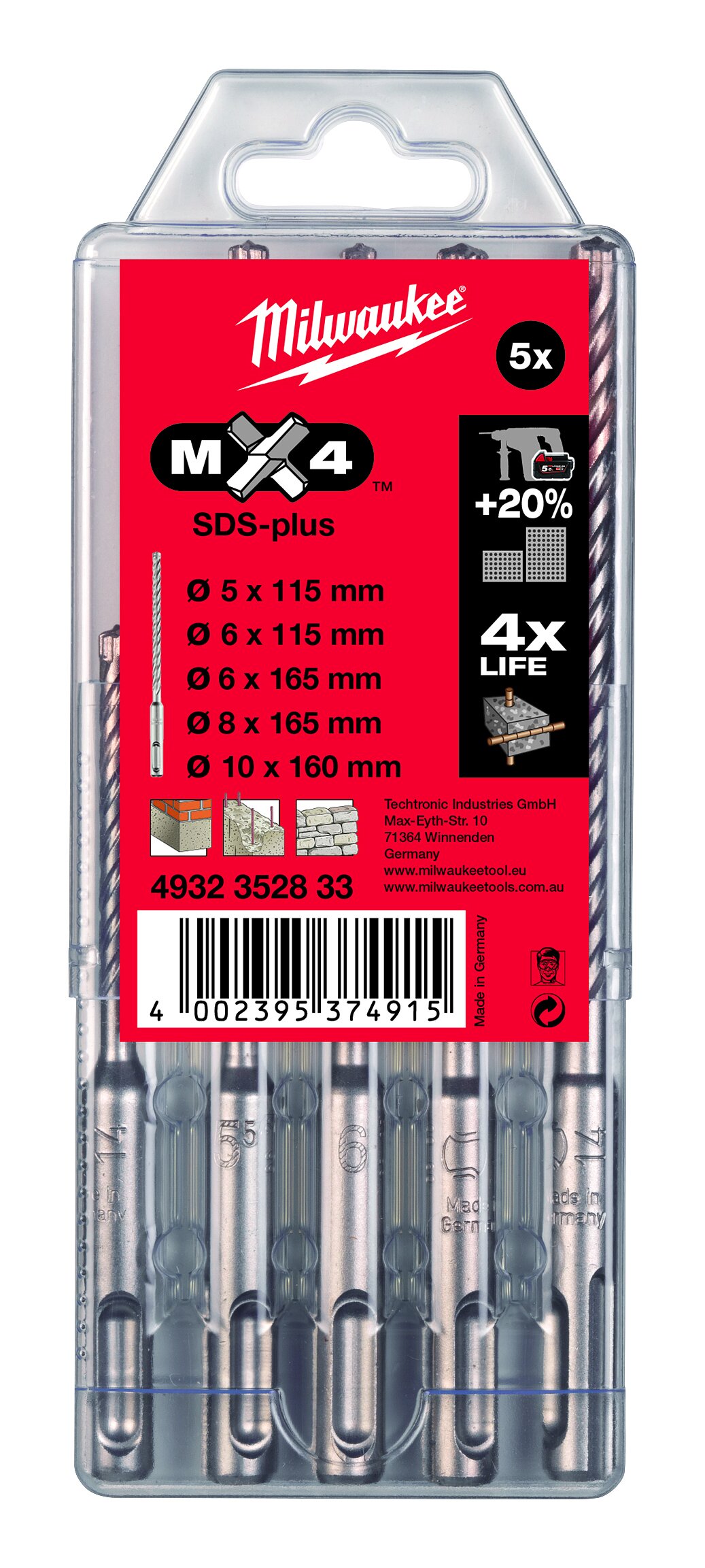 Hammarborrset SDS+ MX4, 5-Pack